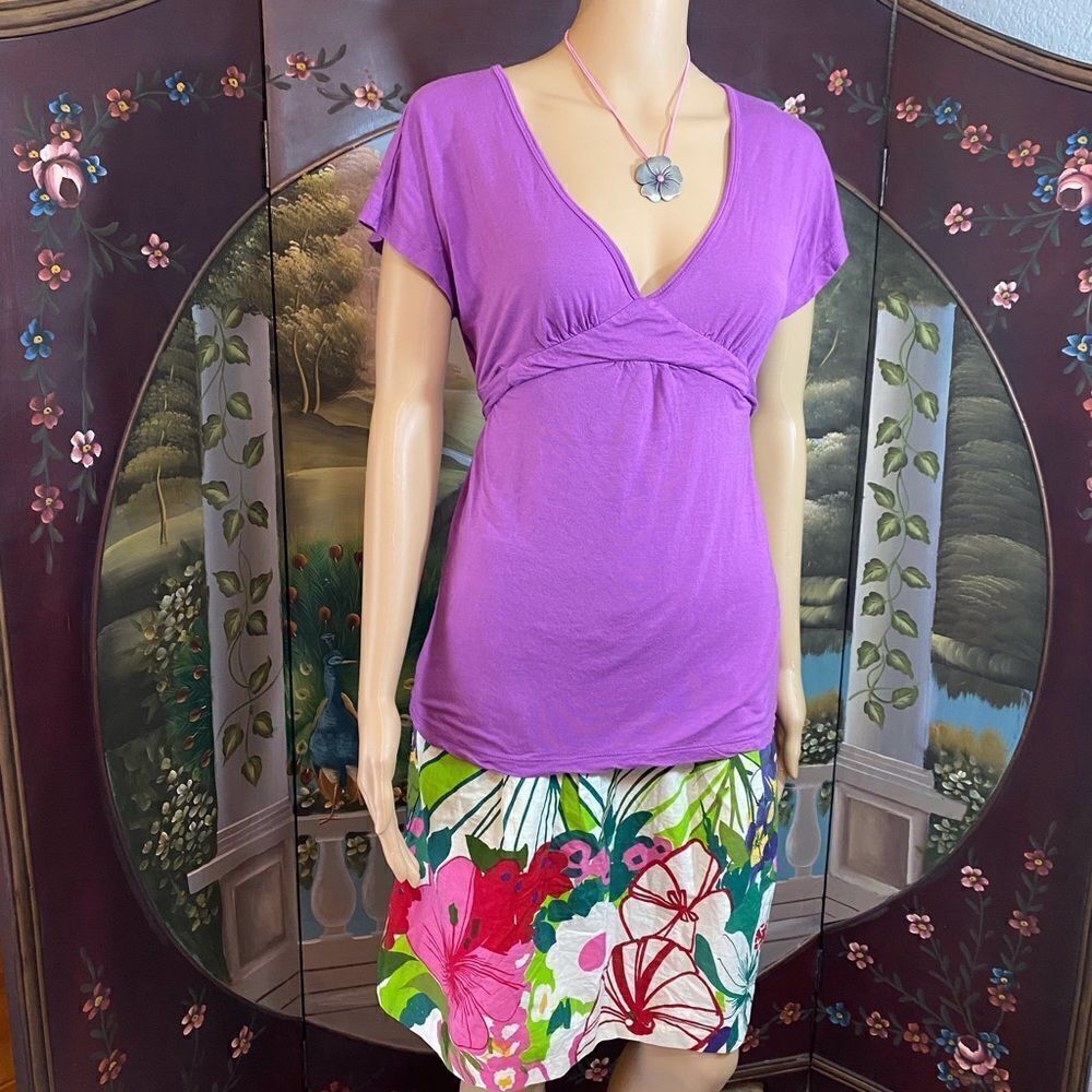 Purple Short Sleeve Babydoll Tee One Step Up L